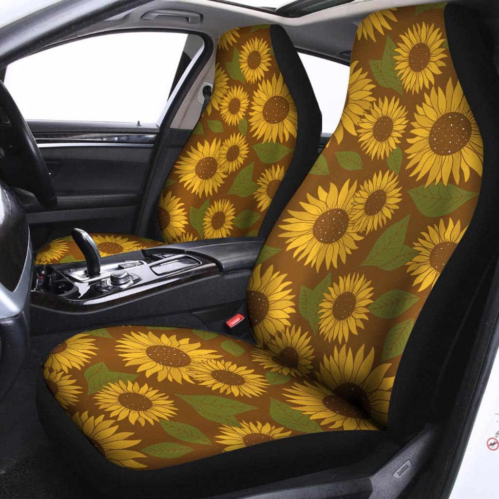 Brown Sunflower Print Car Seat Covers-grizzshop