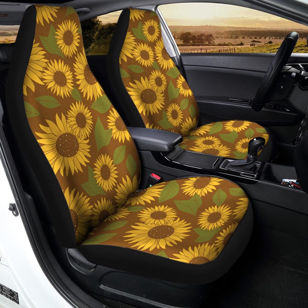 Brown Sunflower Print Car Seat Covers-grizzshop