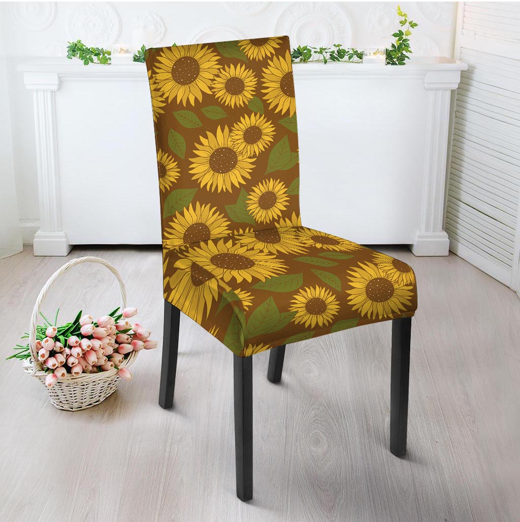 Brown Sunflower Print Chair Cover-grizzshop