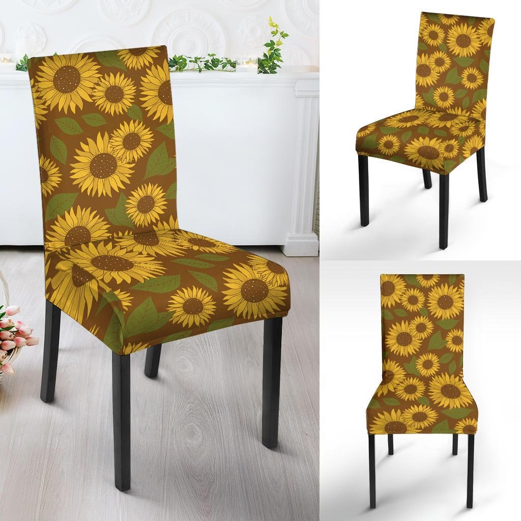 Brown Sunflower Print Chair Cover-grizzshop