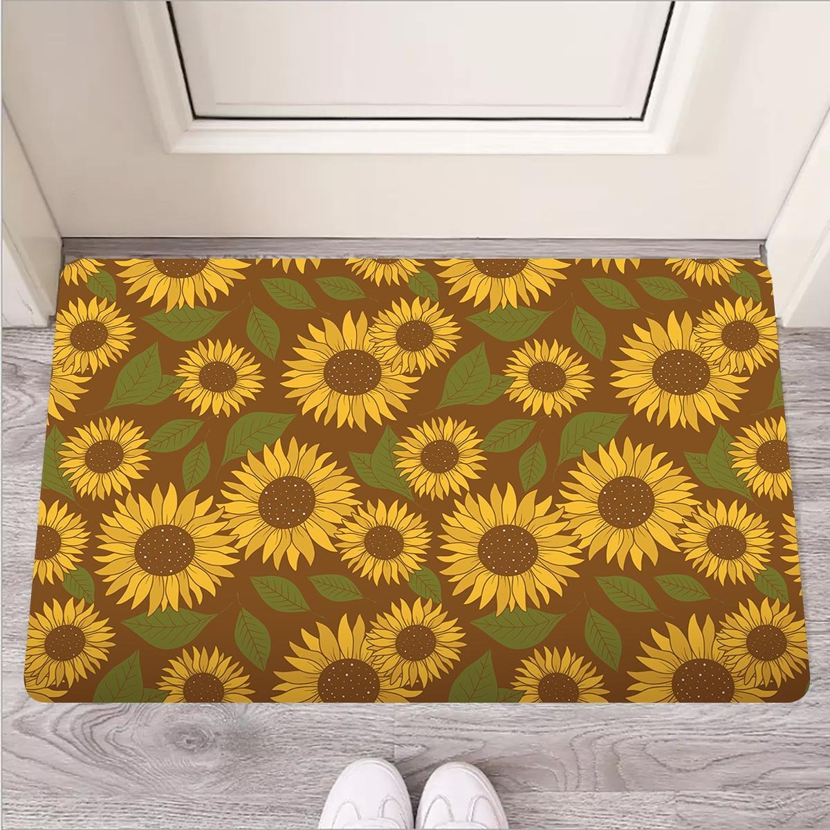 Brown Sunflower Print Door Mat-grizzshop