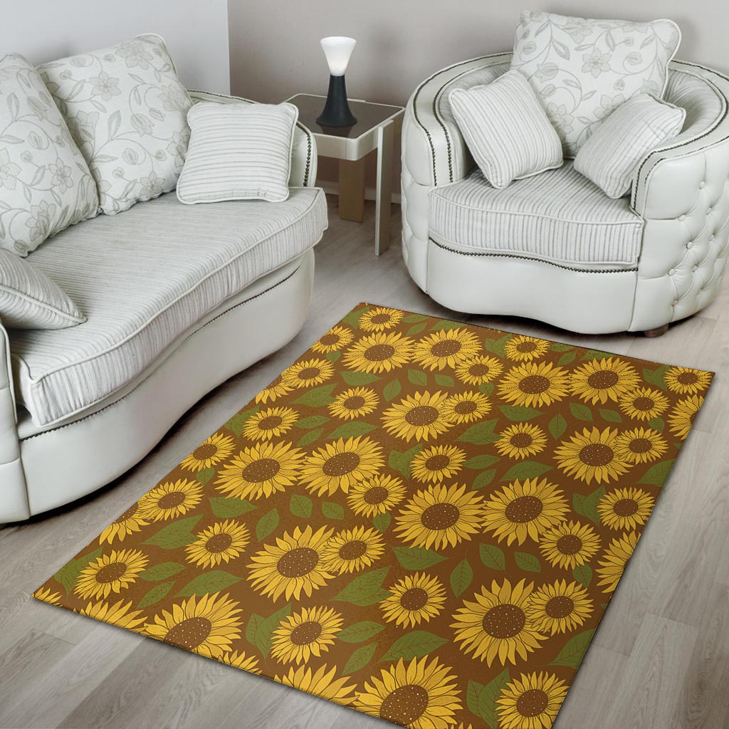 Brown Sunflower Print Floor Mat-grizzshop