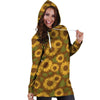 Brown Sunflower Print Hoodie Dress-grizzshop