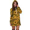 Brown Sunflower Print Hoodie Dress-grizzshop