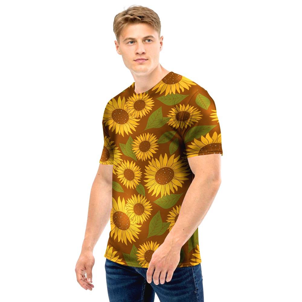 Brown Sunflower Print Men T Shirt-grizzshop