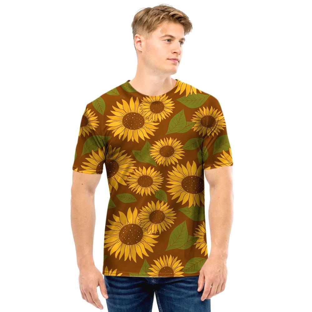 Brown Sunflower Print Men T Shirt-grizzshop