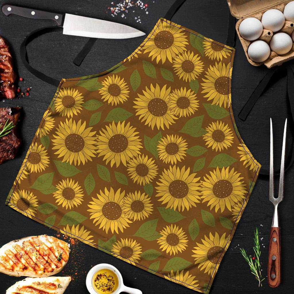 Brown Sunflower Print Men's Apron-grizzshop