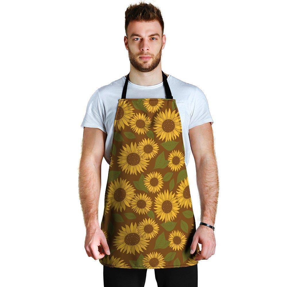 Brown Sunflower Print Men's Apron-grizzshop