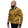 Brown Sunflower Print Men's Bomber Jacket-grizzshop