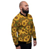 Brown Sunflower Print Men's Bomber Jacket-grizzshop