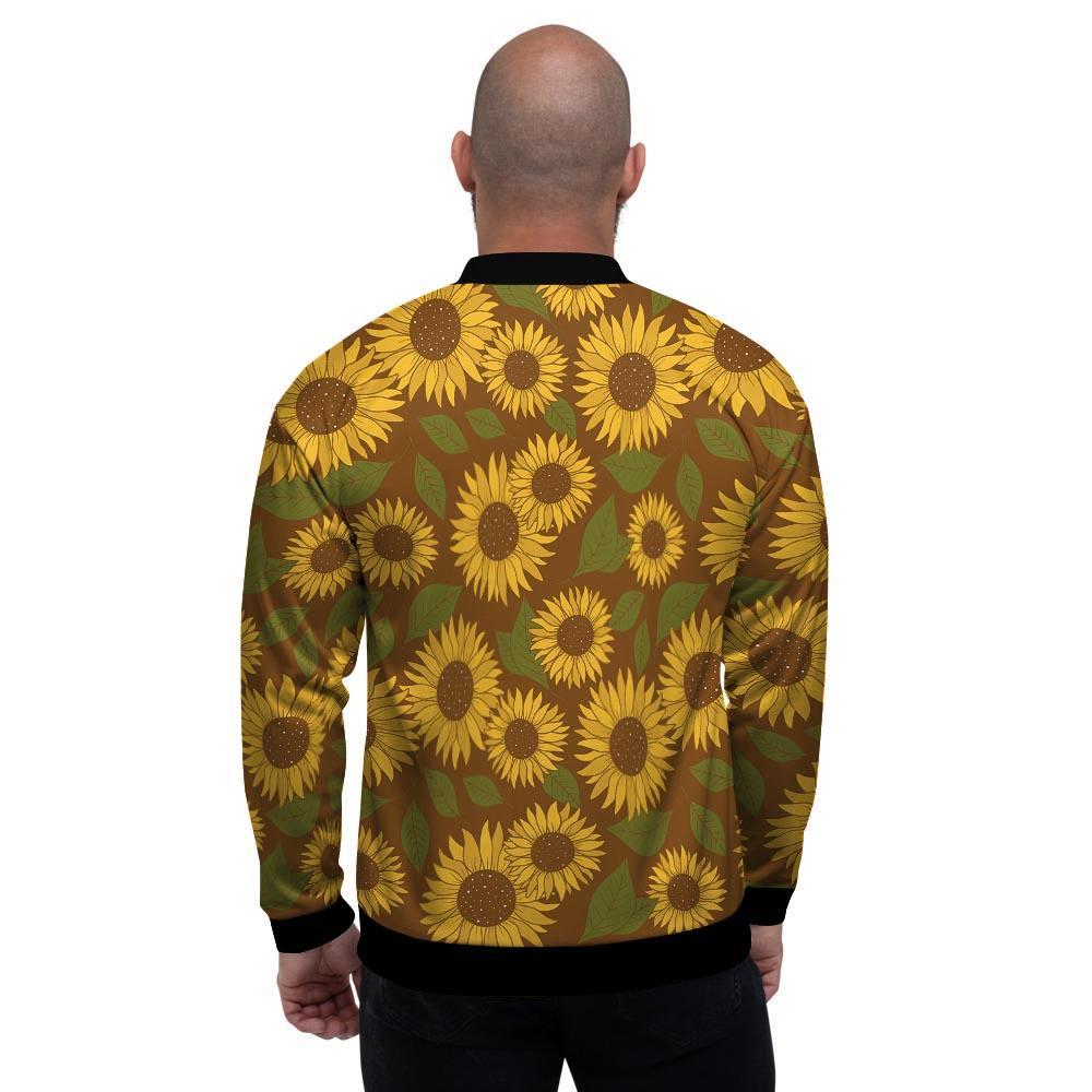 Brown Sunflower Print Men's Bomber Jacket-grizzshop