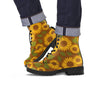 Brown Sunflower Print Men's Boots-grizzshop