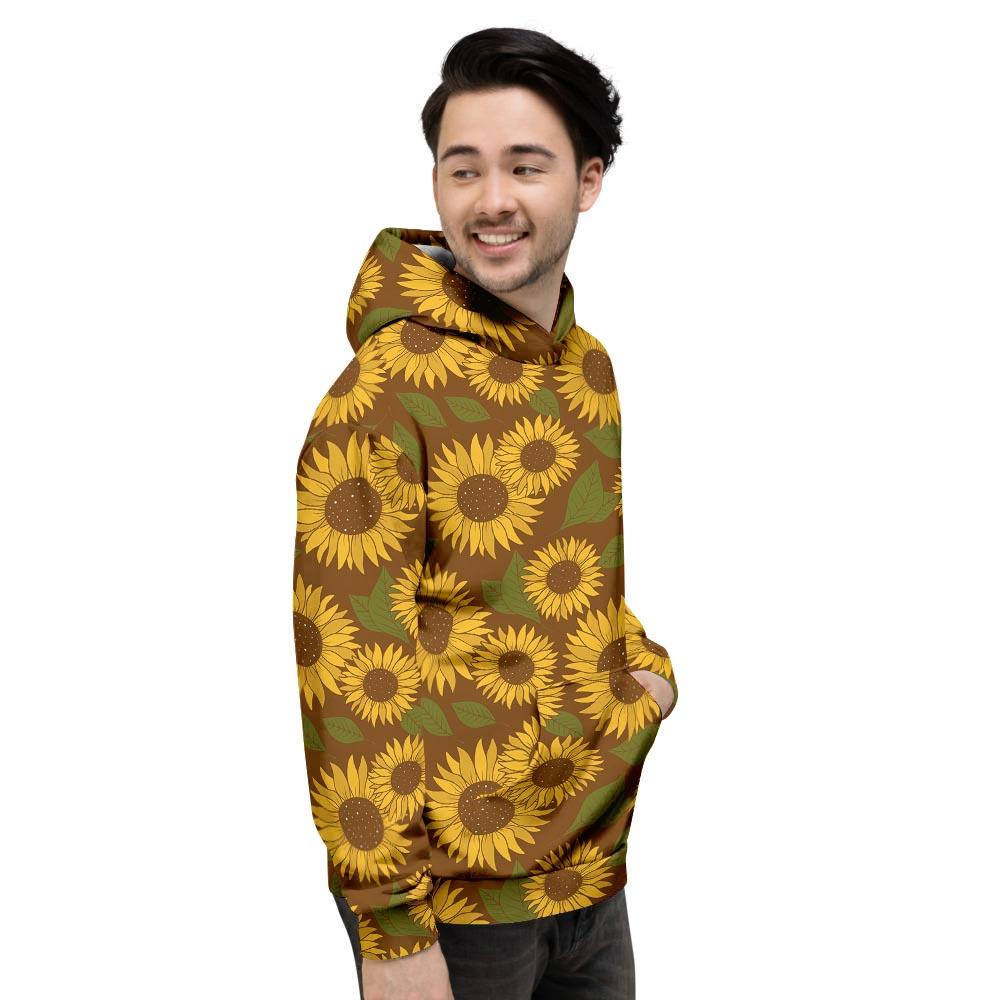 Brown Sunflower Print Men's Hoodie-grizzshop