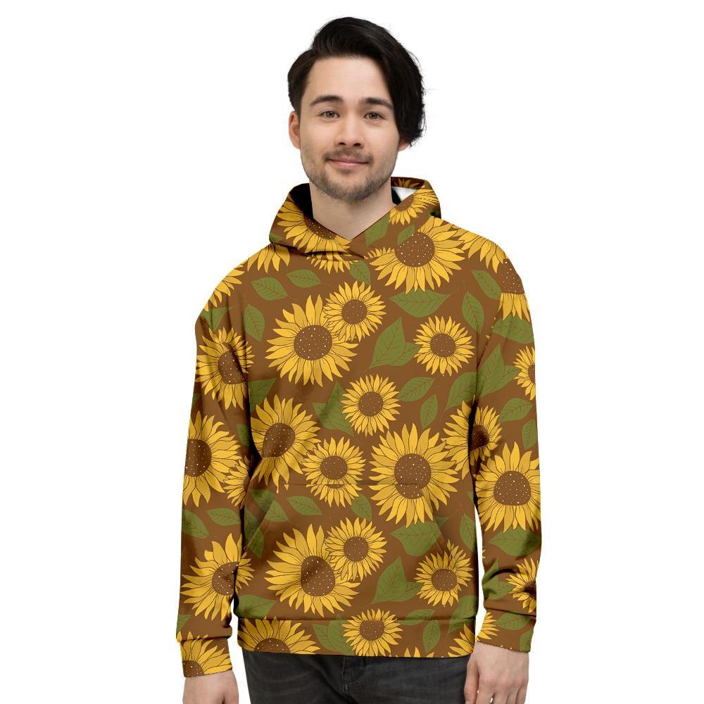 Brown Sunflower Print Men's Hoodie-grizzshop