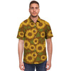 Brown Sunflower Print Men's Short Sleeve Shirt-grizzshop