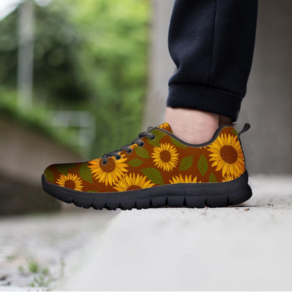 Brown Sunflower Print Men's Sneakers-grizzshop