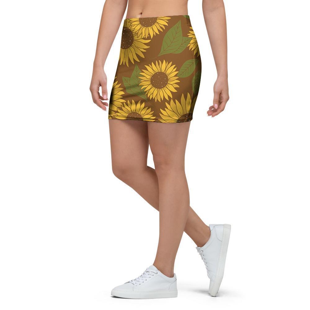 Brown Sunflower Print Mini Skirt-grizzshop