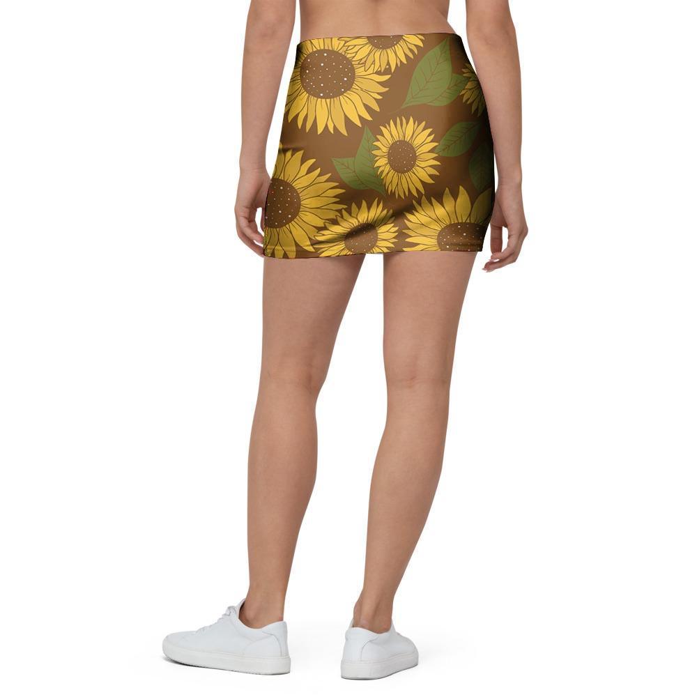 Brown Sunflower Print Mini Skirt-grizzshop