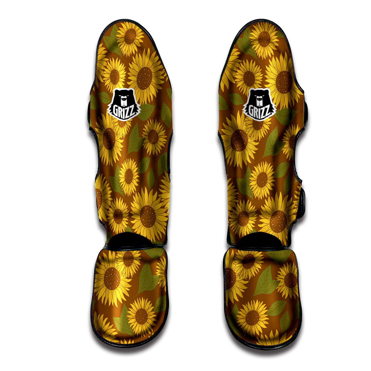 Brown Sunflower Print Muay Thai Shin Guard-grizzshop