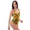 Brown Sunflower Print One Piece Swimsuite-grizzshop