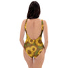 Brown Sunflower Print One Piece Swimsuite-grizzshop