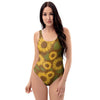 Brown Sunflower Print One Piece Swimsuite-grizzshop