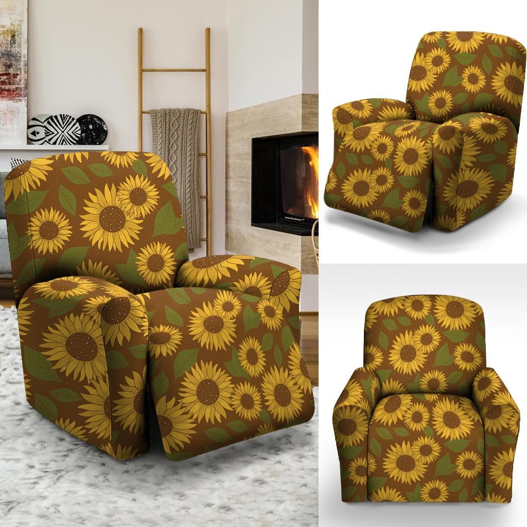 Brown Sunflower Print Recliner Cover-grizzshop