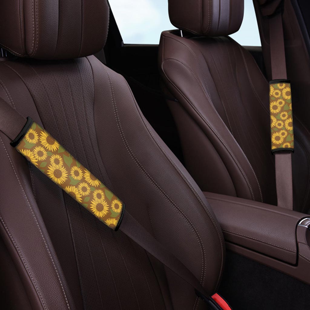 Brown Sunflower Print Seat Belt Cover-grizzshop