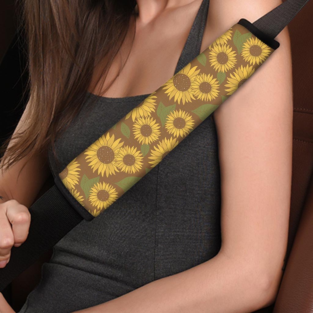 Brown Sunflower Print Seat Belt Cover-grizzshop