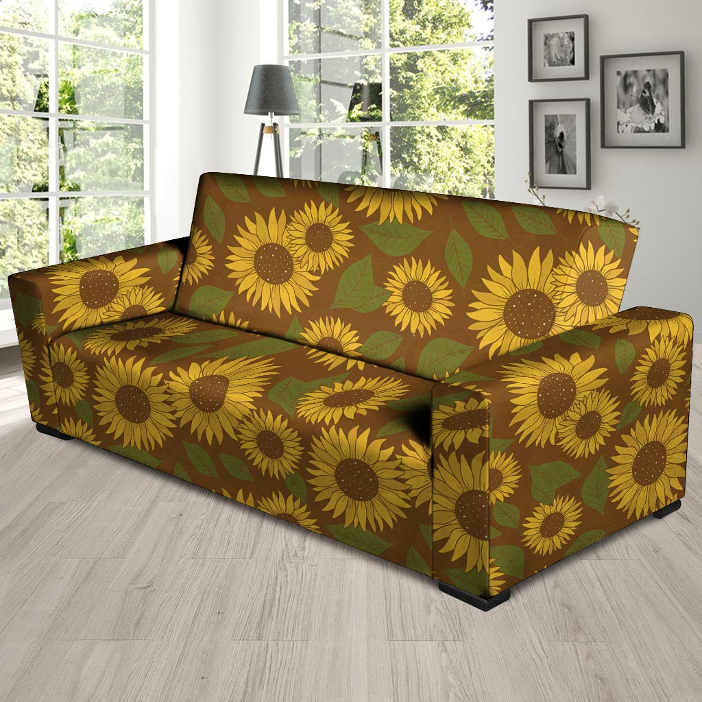 Brown Sunflower Print Sofa Cover-grizzshop