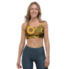 Brown Sunflower Print Sports Bra-grizzshop