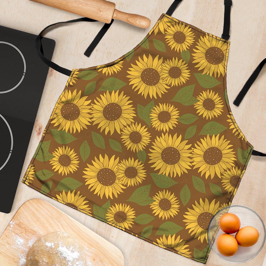 Brown Sunflower Print Women's Apron-grizzshop