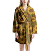 Brown Sunflower Print Women's Robe-grizzshop