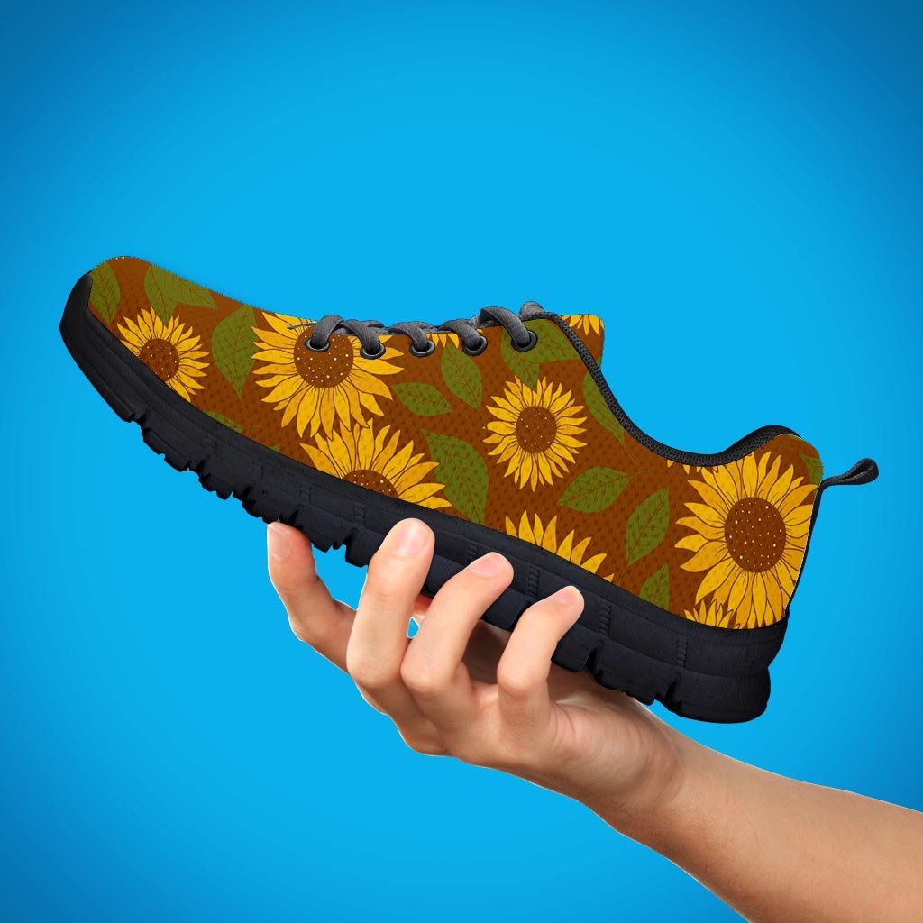 Brown Sunflower Print Women's Sneakers-grizzshop