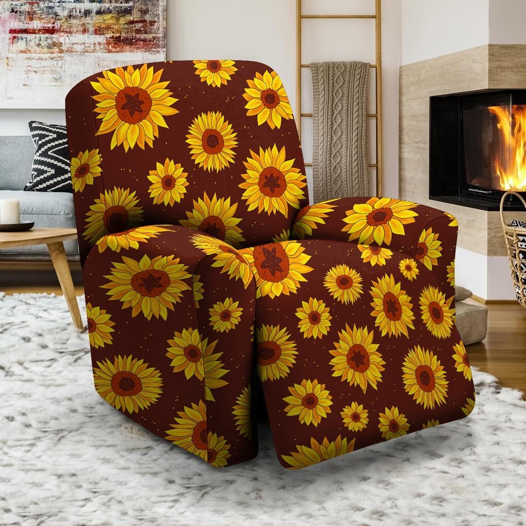 Brown Sunflower Recliner Cover-grizzshop