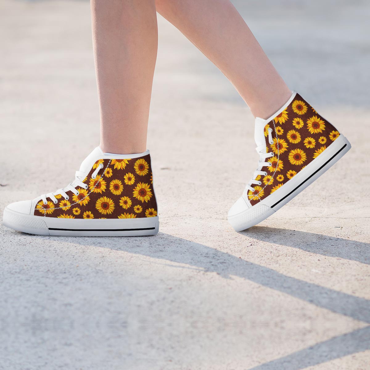 Brown Sunflower Women's High Top Shoes-grizzshop