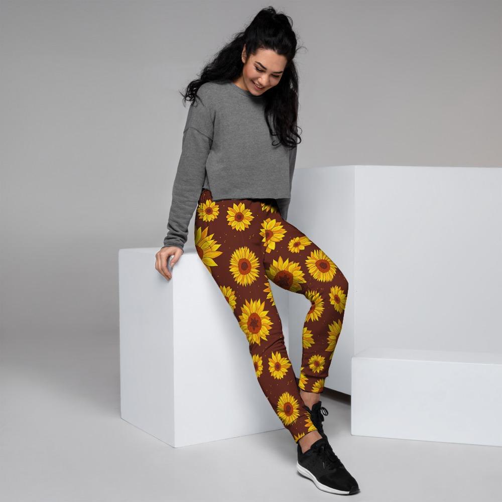 Brown Sunflower Women's Joggers-grizzshop