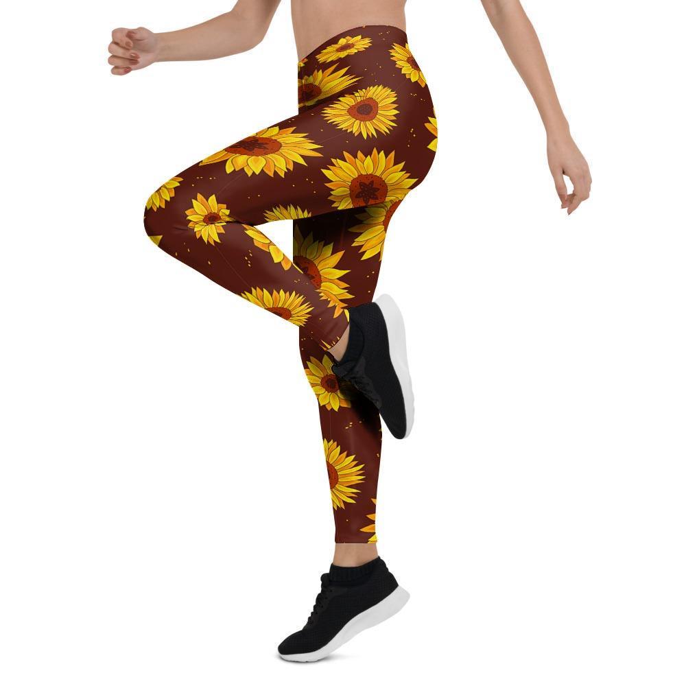 Brown Sunflower Women's Leggings-grizzshop