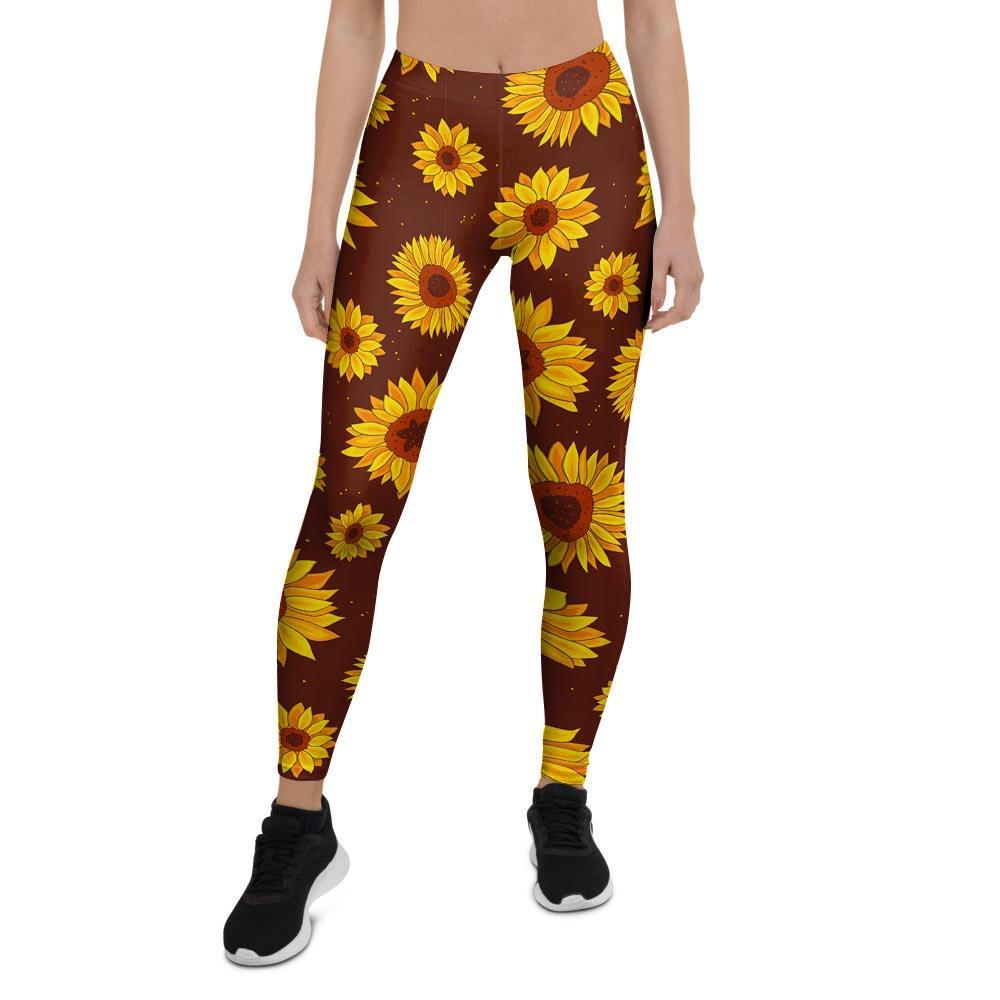 Brown Sunflower Women's Leggings-grizzshop