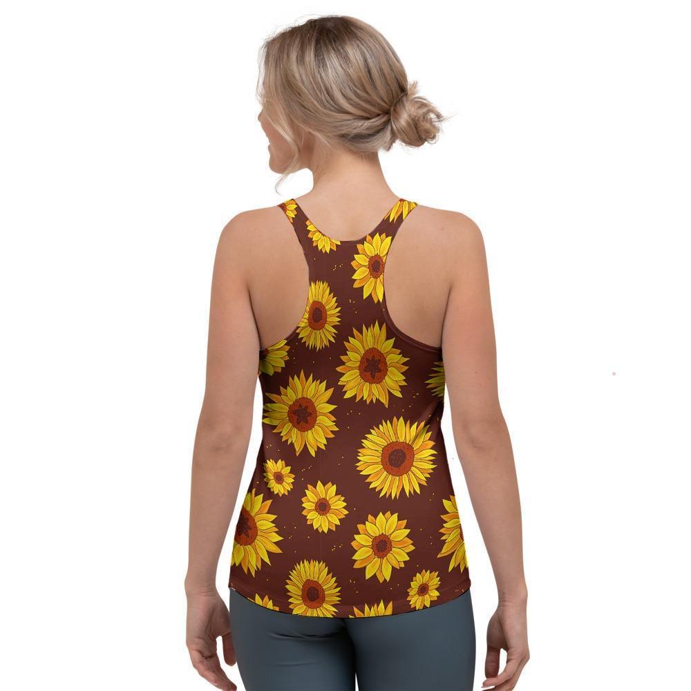Brown Sunflower Women's Racerback Tank Top-grizzshop