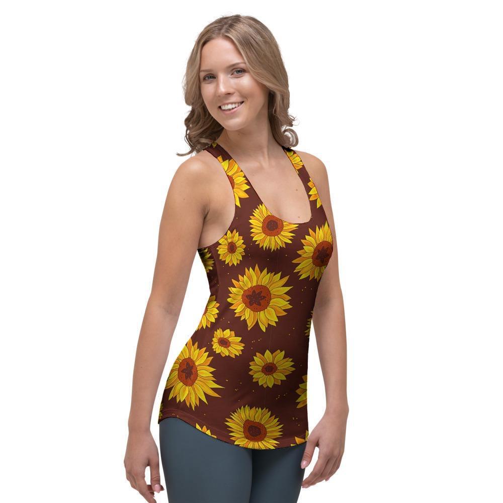 Brown Sunflower Women's Racerback Tank Top-grizzshop