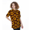 Brown Sunflower Women's Short Sleeve Shirts-grizzshop