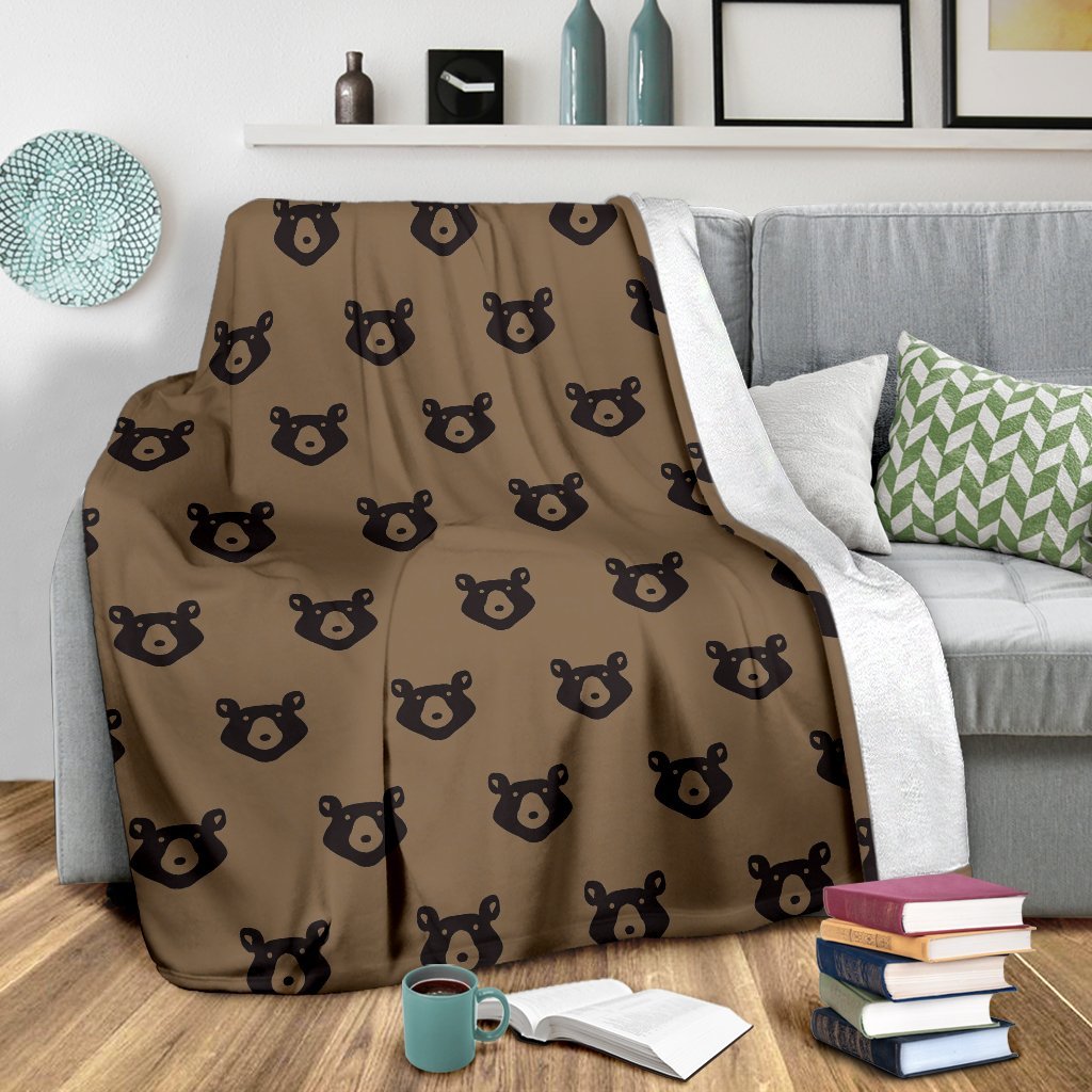 Brown Teddy Bear Pattern Print Blanket-grizzshop