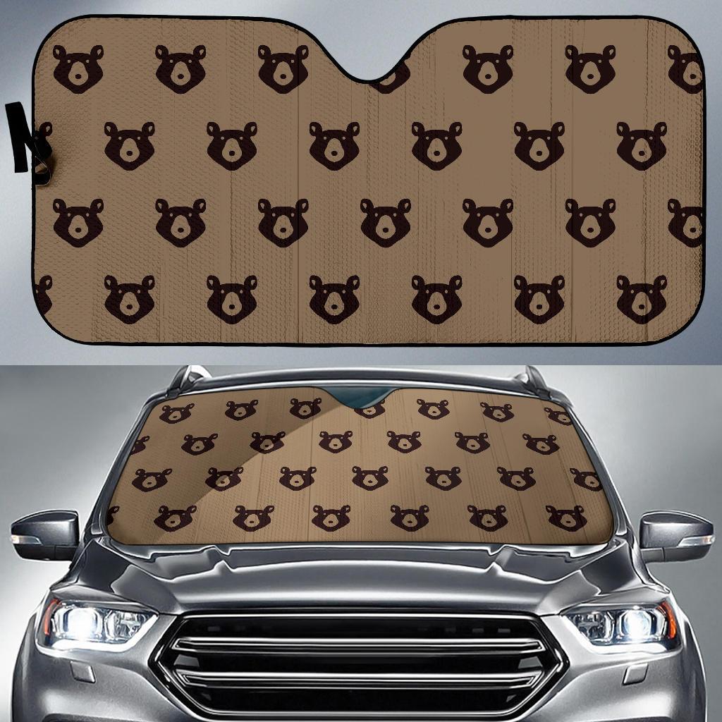 Brown Teddy Bear Pattern Print Car Sun Shade-grizzshop