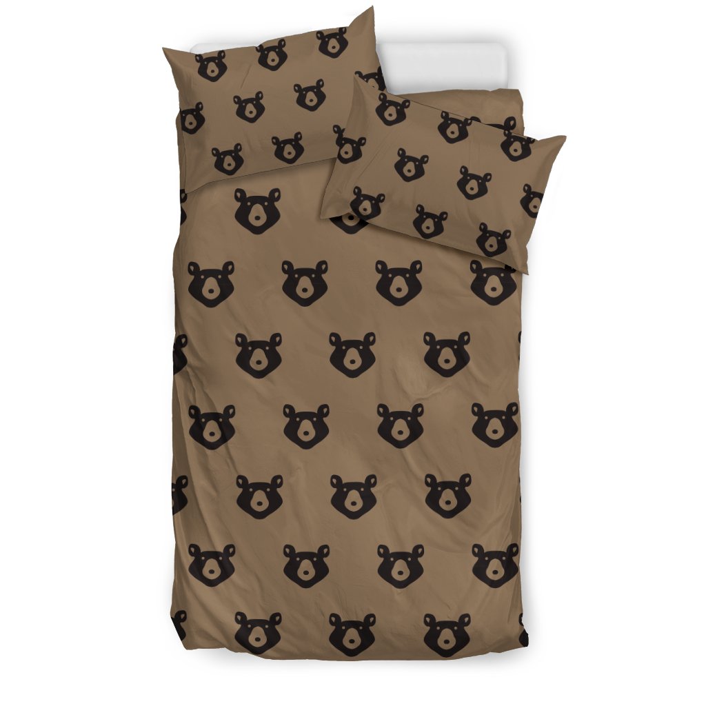 Brown Teddy Bear Pattern Print Duvet Cover Bedding Set-grizzshop