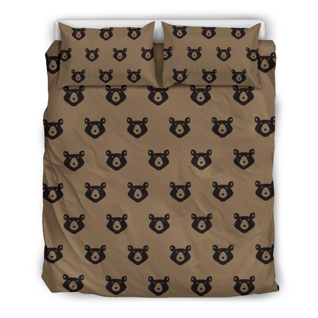 Brown Teddy Bear Pattern Print Duvet Cover Bedding Set-grizzshop
