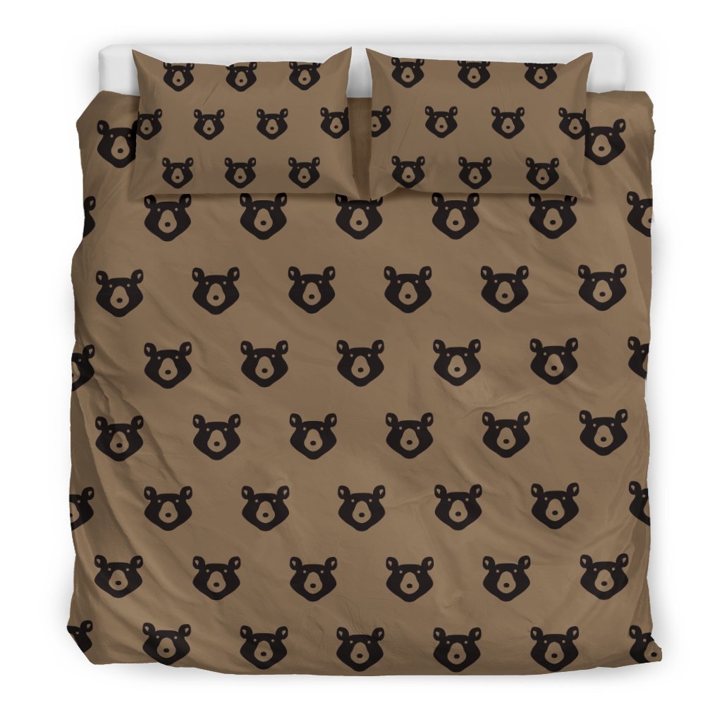 Brown Teddy Bear Pattern Print Duvet Cover Bedding Set-grizzshop