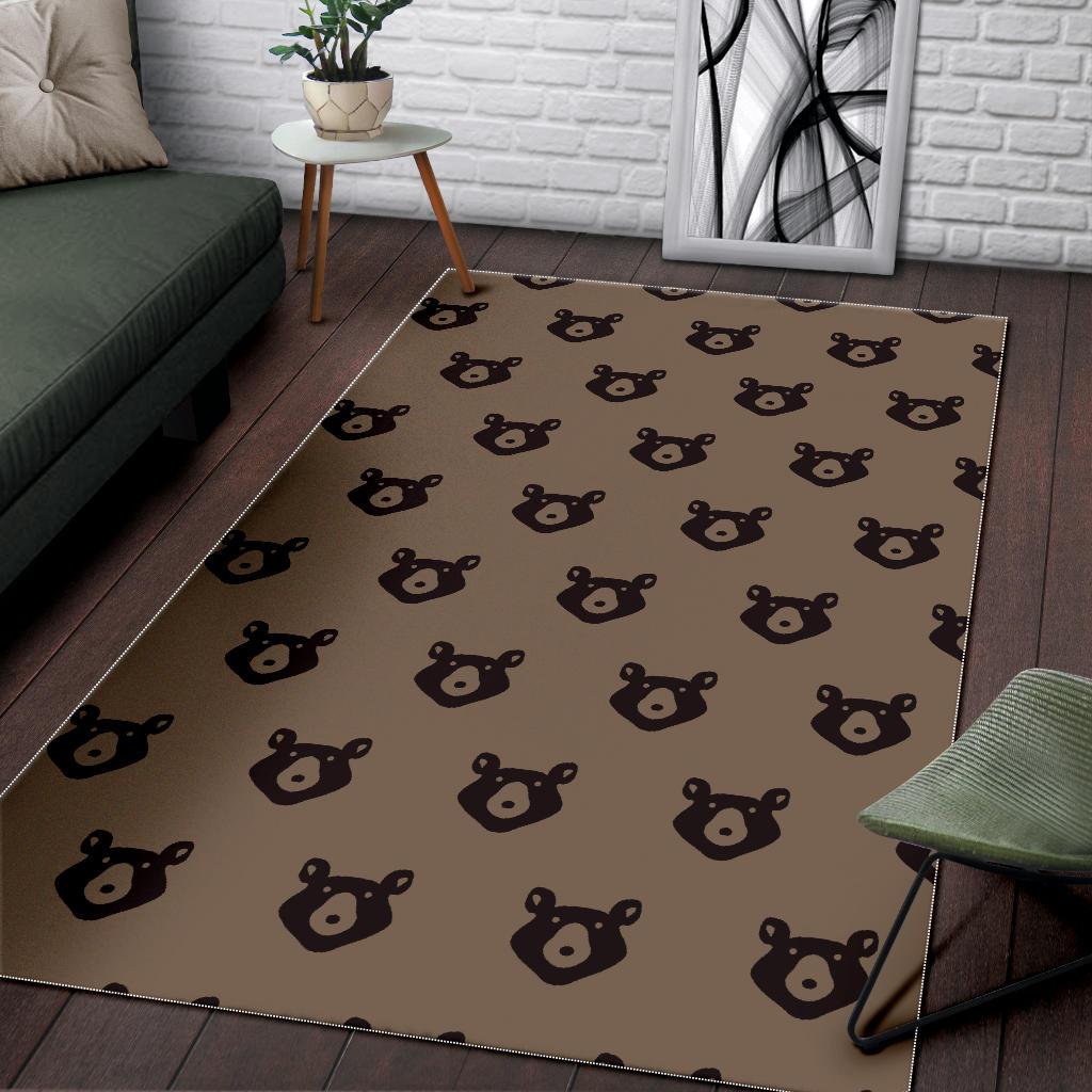 Brown Teddy Bear Pattern Print Floor Mat-grizzshop