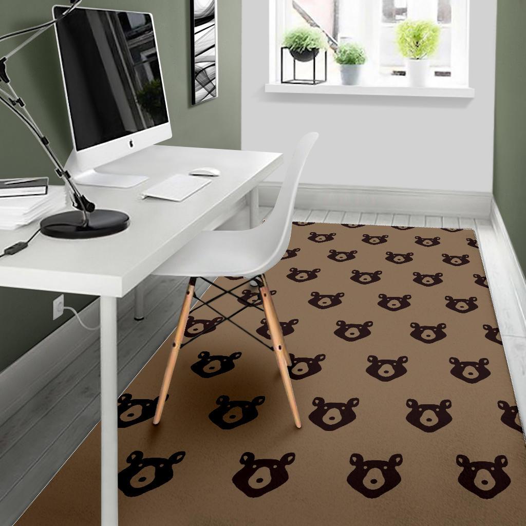 Brown Teddy Bear Pattern Print Floor Mat-grizzshop