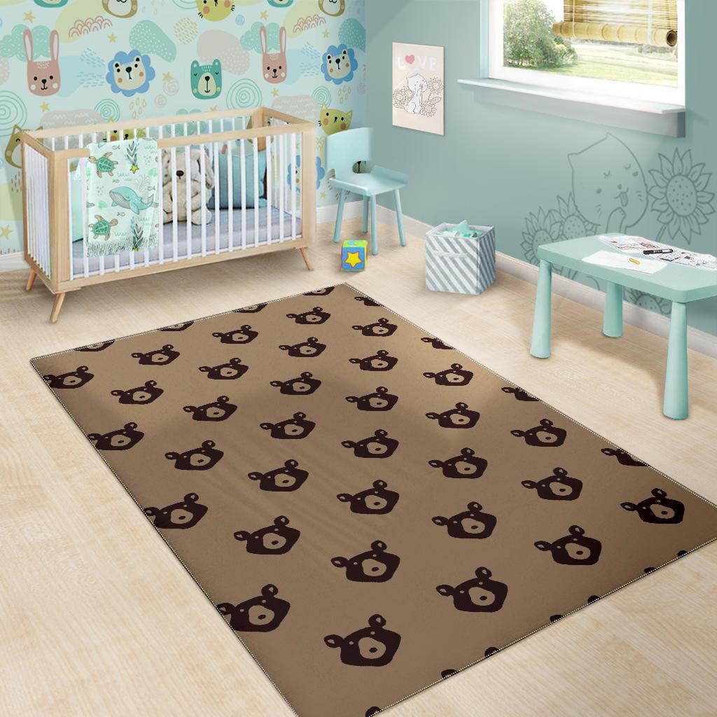 Brown Teddy Bear Pattern Print Floor Mat-grizzshop